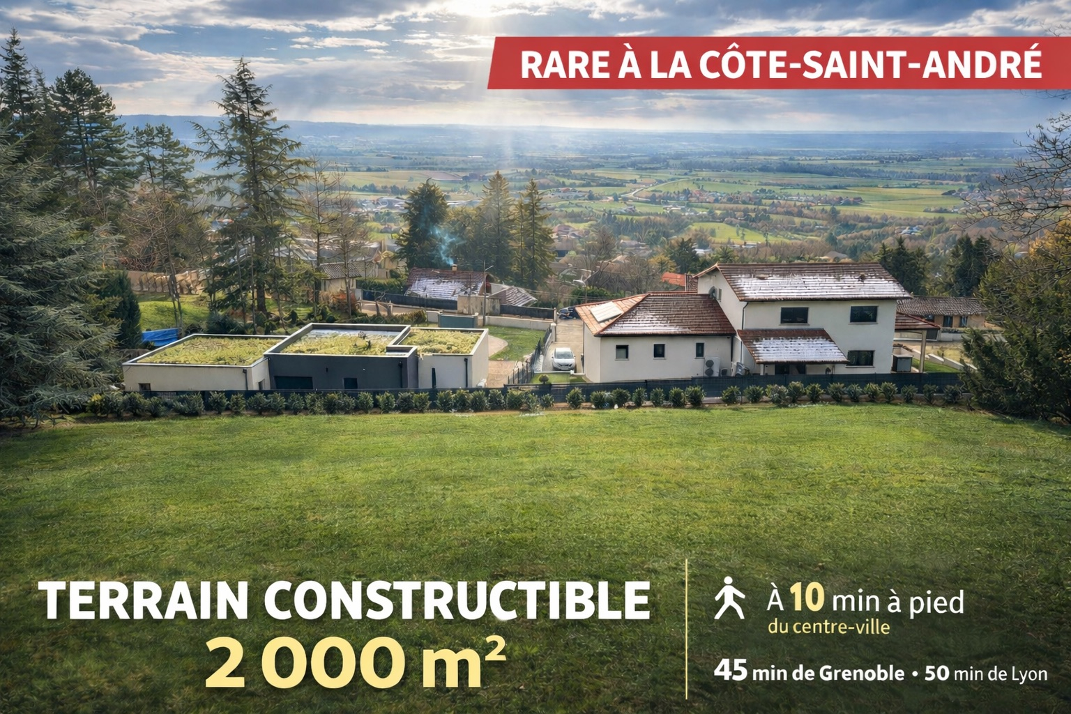 Terrain constructible d&rsquo;exception ? Environ 2 000 m² ? La Côte-Saint-André